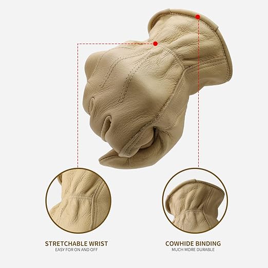 HANDLANDY HLDD 2 Pairs Leather Work Gloves for Men & Women, Cowhide Work Gloves for Driving, Construction, Yardwork, Gardening, BBQ, Welding