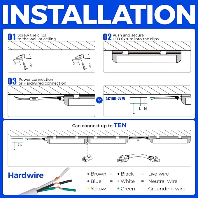 Barrina 6500K 2FT LED Shop Light, 3000LM, 20W, T8 Shop Lights for Garage, Workbench, Cabinet, Workshop, Room, LED Tube Light, Linkable Ceiling Lights Fixture with Built-in ON/Off Switch, ETL, 4 Packs