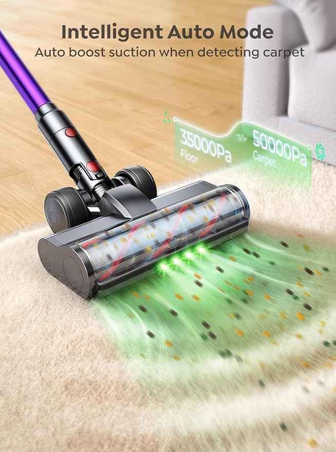 Cordless Vacuum Cleaner, 600W 50KPA 65 Mins Vacuum Cleaners for Home, Anti-Tangle Stick Vacuum with Touch Screen, Wall Mount Charging, Upgraded Vacuum Cordless for Pet Hair/Carpet/Floors