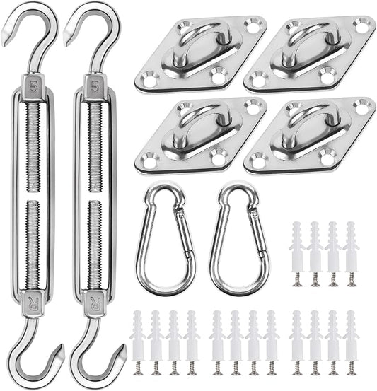 YOFIT 40 Pcs Shade Sail Hardware Kit, 5 Inch Outdoor Sun Sail Accessories, 304 Stainless Steel Turnbuckles & Brackets for Triangle/Rectangle Sails, Patio Canopy Installation Hardware Set Waterproof