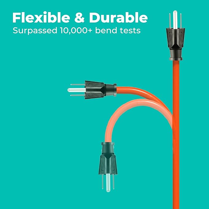 KMC 75ft Outdoor Extension Cord, 75-Foot 16/3 Weatherproof Indoor/Outdoor Extension Cable, Flexible SJTW 16-Gauge 100% Copper Wire, Durable Vinyl Jacket, UL/ETL Certified, 10A 1250W, Orange