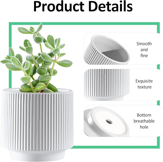 OXART Large Plant Pot, 10/8/6 Ceramic Pots for Plants with Drainage, 3 Piece Planters for Indoor Plants, Home Garden Flower Pots for Outdoor Cacti, Succulents, Snakes, and Pothos, White