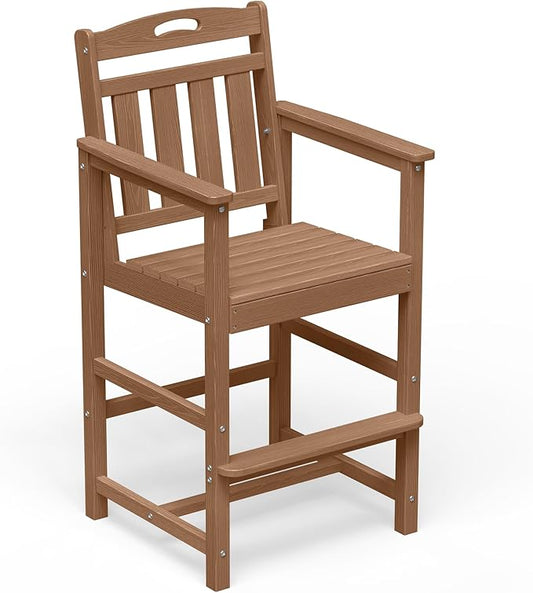 HDPE Outdoor Patio Tall Bar Chair, All-Weather Bar Height Balcony Adirondack Stools for Bistro, Garden, Backyard, Deck | Teak