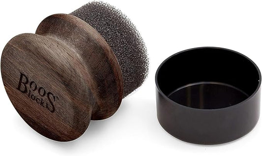 John Boos Oil & Cream Round Applicator for Wood Cutting Boards, Butcher Blocks & Utensils, Walnut - Solid Hardwood Handle, Silver Ion-Treated Sponge, Storage Cap, Easy and Even Application
