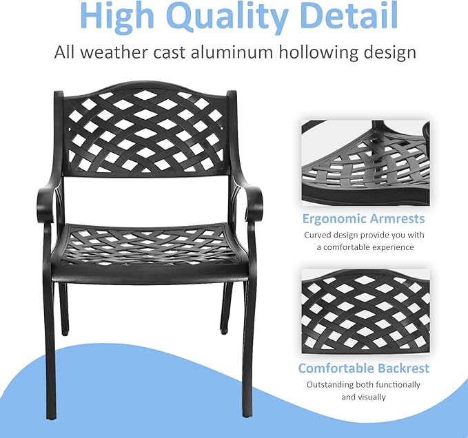 Cast Aluminum Outdoor Bistro Chairs Set of 4, Patio Dinning Chairs, 4 Pieces Metal Conversation Chairs for Deck, Porch Garden