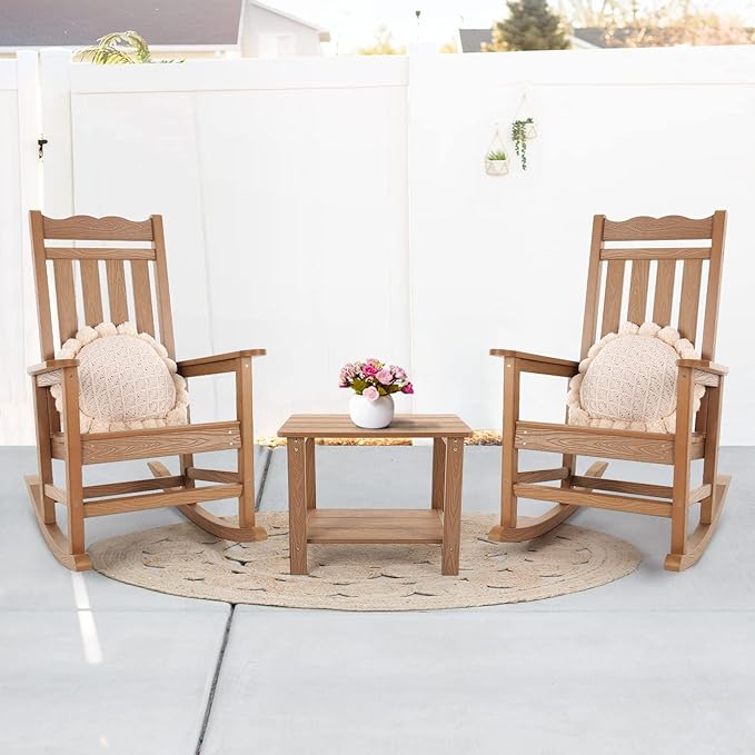 Stoog All-Weather Patio Rocking Chairs Set of 4, Porch Rocker with 400 lbs Weight Capacity, Front Porch Rocking Chairs for Both Outdoor and Indoor, Teak