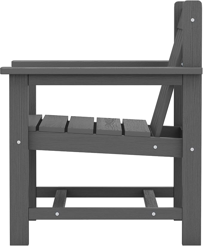 SERWALL 3 Pieces Patio Bistro Set, All Weather Adirondack Chair Set with Side Table, HDPE Material Outdoor Patio Furniture Set for Balcony, Porch, Garden, Backyard- Gray
