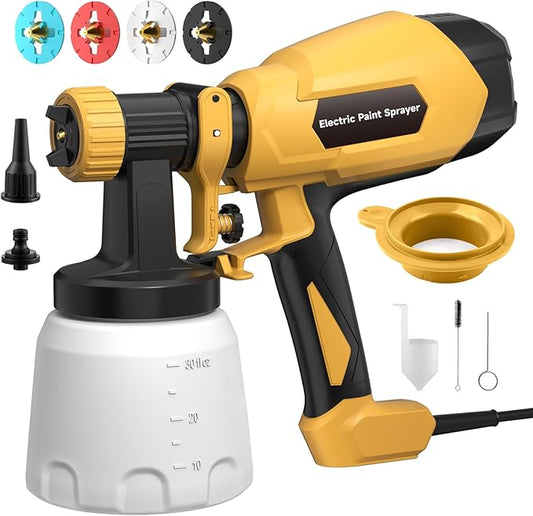 HVLP Paint Sprayer, Electric Spray Paint Gun, 3 Modes & 4 Barss Nozzles, with Cleaning & Blowing Joints, Variable Flow Control, for Doors, Fences, Furniture, Wall, Cabinet, Garden Chairs, etc.