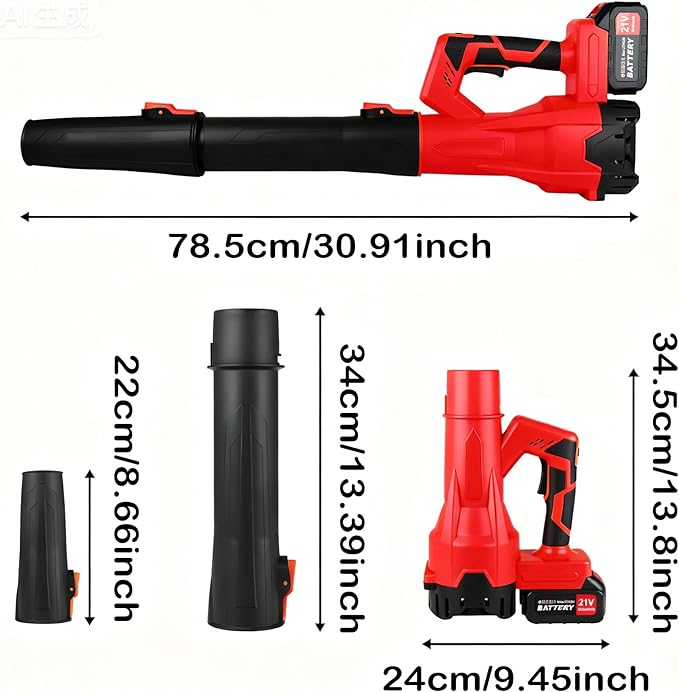 Cordless Leaf Blower 6-Speed Modes 21V,200MPH High-Velocity Electric Blower,Lightweight Design for Dry/Wet Leaves,Lawn Debris,Garage and Driveway Cleaning,Red