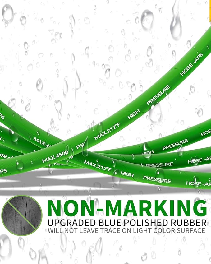 Pressure Washer Hose 200FT 3/8" for Cold and Hot Water 212°F, with Swivel Quick Connect, 4500PSI Kink Resistant Grade Steel Wire Braided, Power Washer Hose With 2pcs M22-14mm Adapter