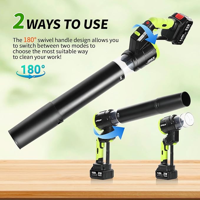 Leaf Blower Cordless, Electric Cordless Leaf Blower w/ 2 Batteries & Charger, 4 Wind Speed, 2 Handheld Modes, 4.0/5.0AH Battery, Lightweight Blowers for Patio Cleaning, Lawn Care, Yard, Garage