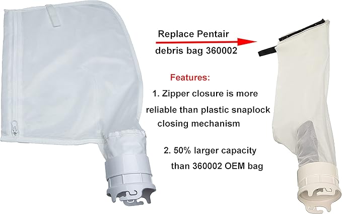 ATIE Pool Cleaner Fine Mesh Bag with Zipper Enclosure, Compatible with Pentair Kreepy Krauly Legend, Platinum, Letro Pool Cleaners Debris Bag 360002 and EU16 Bag