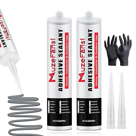 Concrete Crack Filler and Sealant Self-Leveling, Fast Curing Cement Crack Filler Concrete Sealer Outdoor Waterproof Caulking Glue for Cement-Based Materials Gray(10.1 fl. oz, 2 Pack)