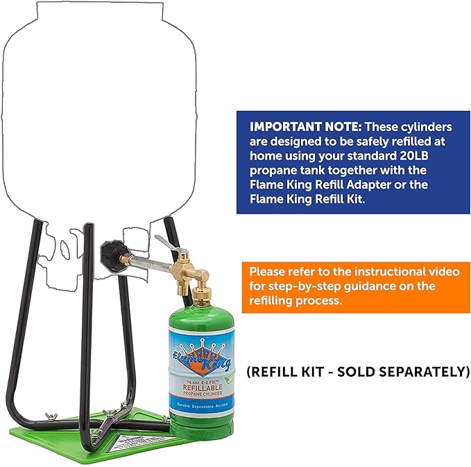 Flame King Refillable 1LB Empty Propane Cylinder Tank - Reusable - Safe and Legal Refill Option - DOT Compliant - 16.4 oz, Green