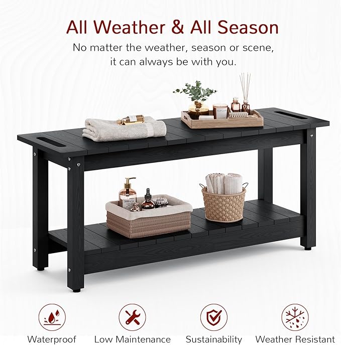 Stoog 41" Large Shower Bench, Waterproof Shower Stools with 400 lbs Weight Capacity, Shower Chair Seat for Bathroom, Non-Slip, Black