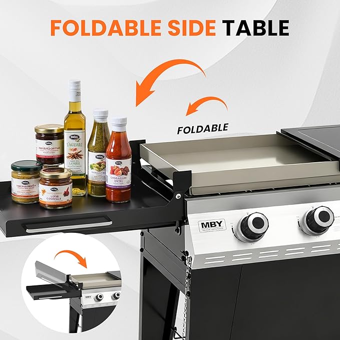 36 Inch Outdoor Flat Top Gas Propane Griddle with 5 Burners 50,000BTU,Powder Coated Steel Portable Gas Grill with Side Shelves for BBQ,Camping,Backyard