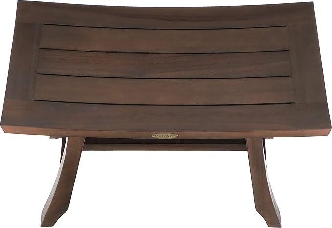 DecoTeak Satori Teak Shower Bench – 24" Compact Teak Bath Seat, Brown Finish, for Adults & Seniors | Water-Resistant Spa Stool with Slatted Seat & Adjustable Feet