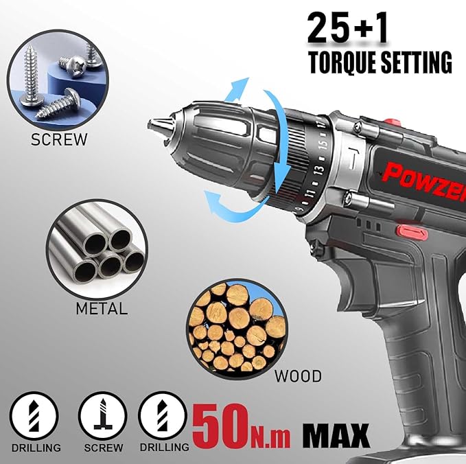 20V Brushless Cordless Power Drill with 2x 2.0Ah Battery and Charger (531 in.lbs)- 3/8 inch Chuck Brushless Impact Driver, LED Work light Hammer Drills