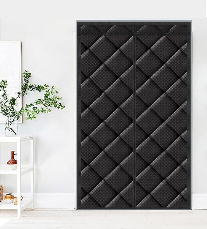 Magnetic Thermal Insulated Blackout Door Curtain Storm Wind Fleece Insulation Curtian Magnetic Screen Door with Thermal and Insulated Waterproof Noise Reduce 33"x85" Inch Black