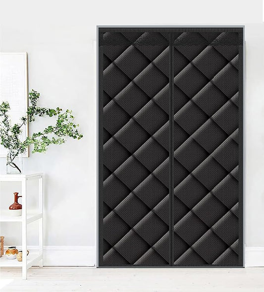 Magnetic Thermal Insulated Blackout Door Curtain Storm Wind Fleece Insulation Curtian Magnetic Screen Door with Thermal and Insulated Waterproof Noise Reduce 66"x85" Inch Black