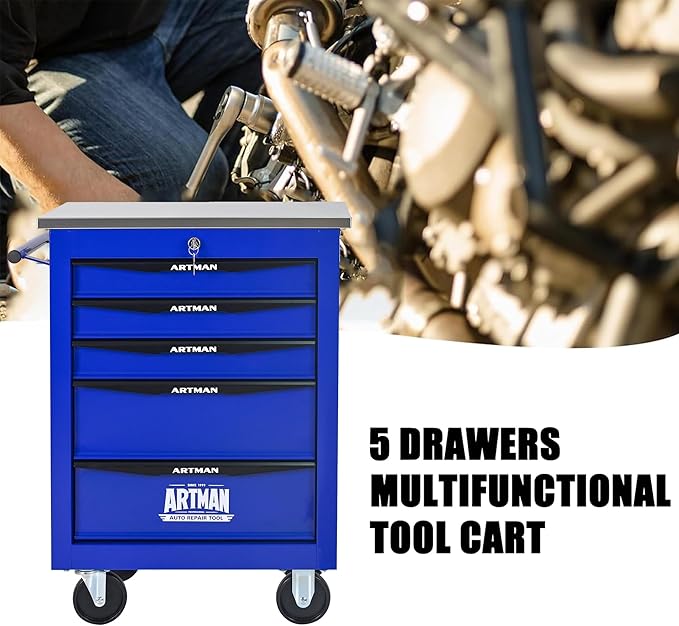 5 Drawers Tool Cart on Wheels, Multifunctional Rolling Tool Box, Drawers Rolling Trolley Organizer Tool Storage Chest for Garage,Workshop,DIY Multiple Interconnectable(4 Drawers-30.5" H)