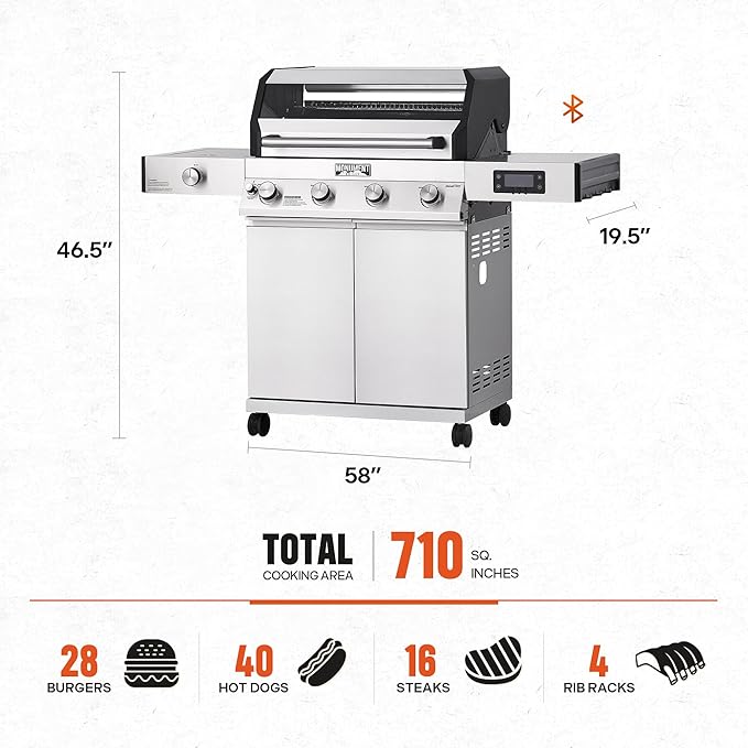 Monument Grills Denali 405 4-Burner Liquid Propane Gas Smart BBQ Grill Stainless Steel with BBQ Cover(2 items)