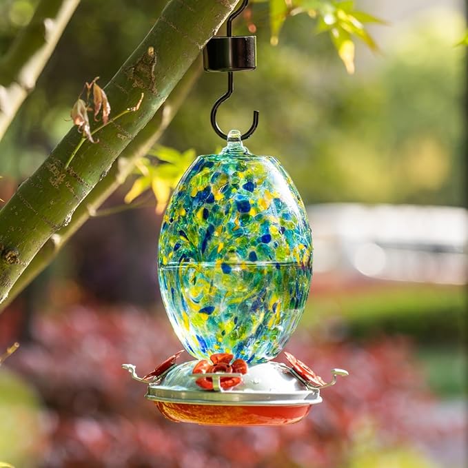 Muse Garden Gifts for Women Glass Hummingbird Feeder for Outdoors Hanging, Birthday Mother‘s Day Christmas Valentine Hummingbird Gifts for Women Mom, Ant Moat Included, 2 Pack, Comet and Starry Night