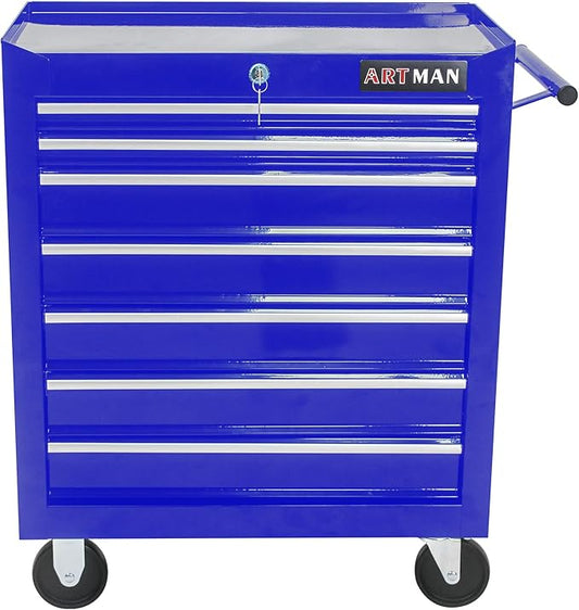 7 Drawers Rolling Tool Cart on Wheels, Trolley Organizer Tool Case Tool Chest, Multifunctional Tool Storage Tool Box for Workshop, Garage, Warehouse, Repair Shop (7 Drawers-29.9" H-Blue)