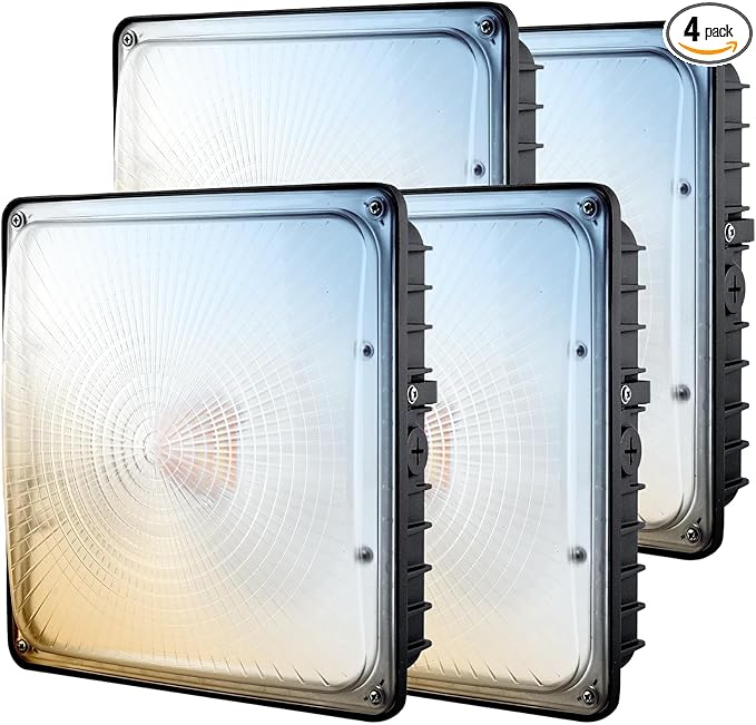 100W LED Canopy Lights 4Pack, 40/60/80/100W Selectable, 15000LM 5000K Square LED Canopy Lights Outdoor, Gas Station Carport Light for Garage Shop Warehouse, IP65, DIM, 100-277VAC, ETL Listed