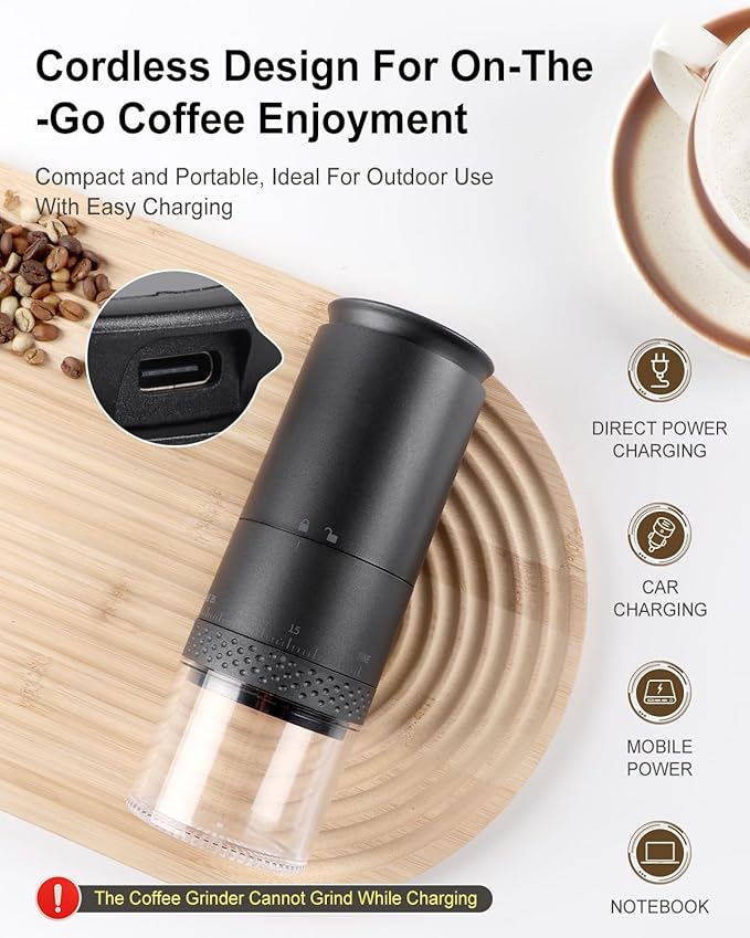 Portable Electric 420 Stainless Steel Burr Coffee Grinder, Rechargeable Espresso Grinder with 38 Adjustable Grind Settings (Black)
