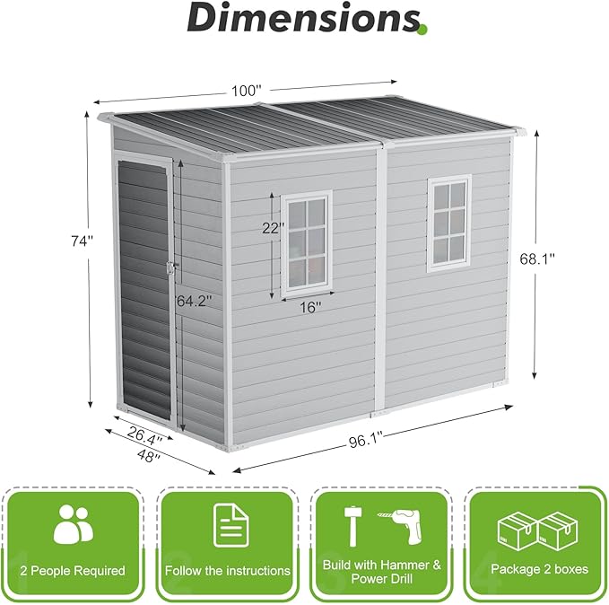 4x8 FT Plastic Storage Sheds Outdoor with Floor and Window, Lean to Resin Shed Easy to Install, Compact Sheds & Outdoor Storage/Tool Shed for Backyard Patio Lawn, Gray