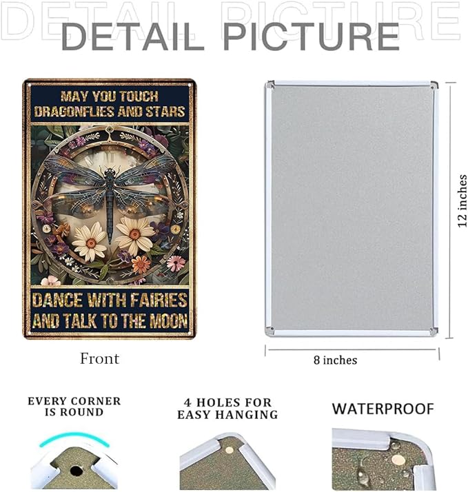 Dragonfly Wall Decor Vintage Metal Tin Signs May You Touch Dragonflies And Stars Dance With Fairies And Talk To The Moon Sign For Home Living Room Garden Bedroom Garage Wall Art Decor 8x12 Inch