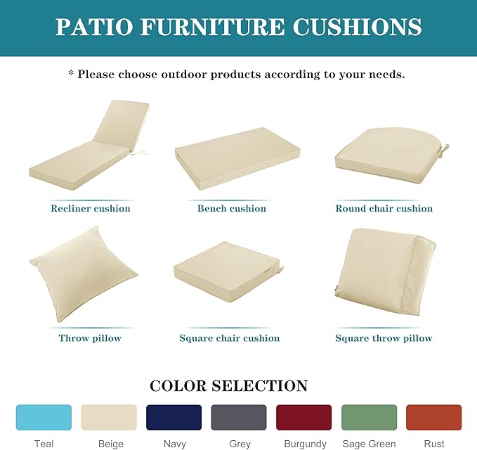 Chaise Lounge Cushion for Outdoor Furniture, Waterproof Fade and Tear Resistant Lounge Deck Chair Cushions for Patio Lawn Pool Resort Hotel, 72x21x3 Inch, Beige