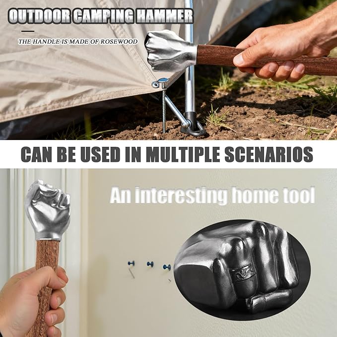 Fist Hammer, 2.1 lbs Stainless Steel Hammer with Solid Wood Handle for Outdoor Camping, Multi-Purpose Crafts and Hardware Tools, Also a Good Gift Choice
