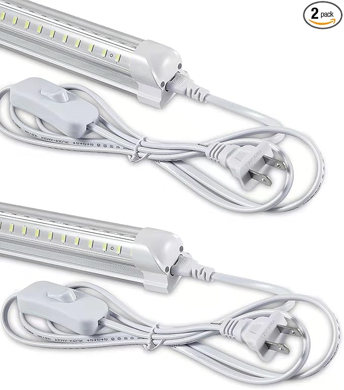 4FT LED Shop Light, 50W 7500LM 6000K/White Super Bright, T8 Integrated Tube Light Fixture, Plug and Play, Linkable for Room, Garage, Workbench, Under Cabinet (2 Pack)