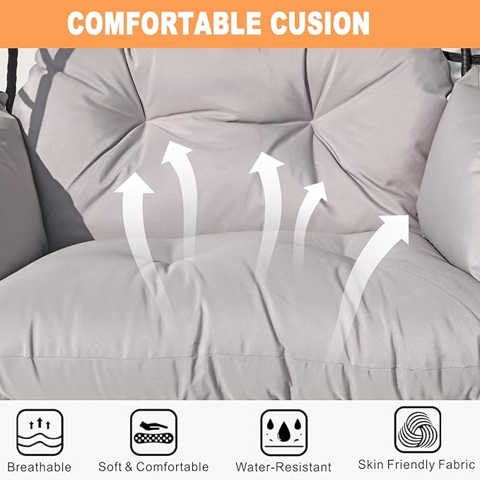 Double Hammock Egg Chair 2 Person Egg Chair Indoor Outdoor Swing with Stand Patio Wicker Hanging Chair Widened and Enlarged for Balcony Bedroom Porch Adults Kids