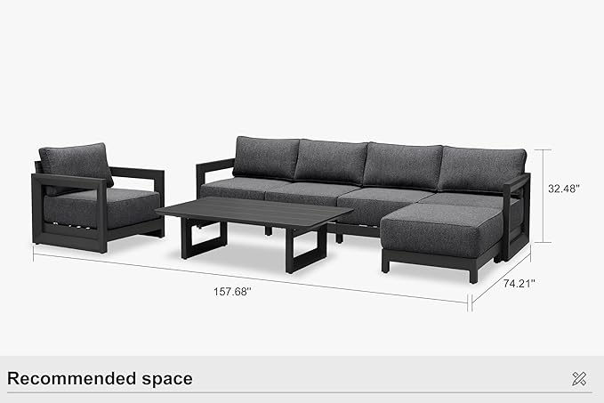 PURPLE LEAF Patio Furniture Set Open-End Outdoor Couch with 9.6" Thick Cushion and Soft Pillows 7 Piece Outdoor Sectional Sofas with Ottoman Modern Patio Conversation Sets for Yard Porch Deck, Grey