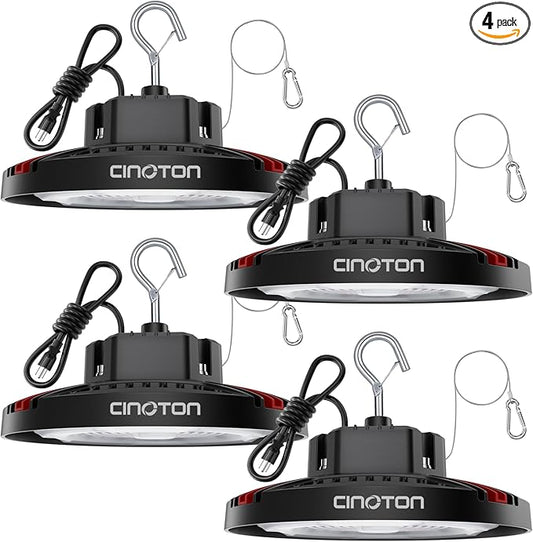 CINOTON 160W UFO LED High Bay Light, Aluminum LED Shop Lights with 24000LM, 5000K Commercial Bay Lighting for Warehouse Garage Workshop Factory Studio, 6' Cable & Safety Rope, ETL Listed 4 Pack