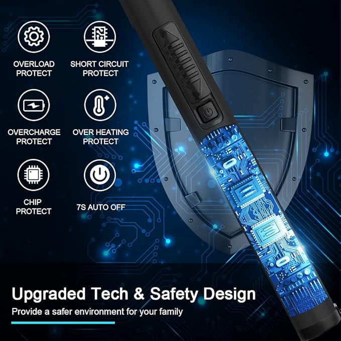 SUPRUS Electric Candle Lighter USB Type C Rechargeable Lighter Steel Shell & Hanging Hook with 360° Flexible Neck (Black)