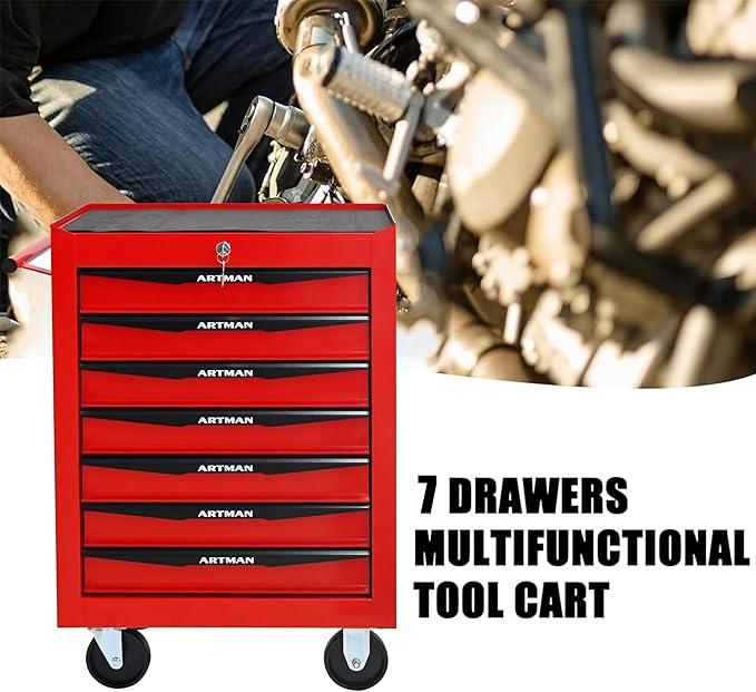 7 Drawers Rolling Tool Box on Wheels, Multifunctional Tool Cart, Drawers Rolling Trolley Organizer Tool Storage Chest for Warehouse,Garage,Workshop,Repair Shop (7 Drawers-30.5" H)