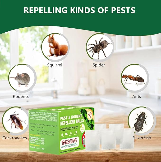 【𝐇𝐢𝐠𝐡𝐥𝐲 𝐄𝐟𝐟𝐞𝐜𝐭𝐢𝐯𝐞】 Mouse Rodent Repellent, Peppermint Oil Mouse Balls for Rat Mice, Ant, Roach, Spider, Squirrel, Insect Control Deterrent for Indoor Outdoor, for Garden & Home-24 Pcs
