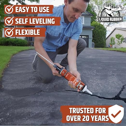 Liquid Rubber Asphalt Crack Filler - Professional-Grade Self-Leveling Waterproof Sealant for Driveway, Parking Lot & Walkway Cracks - Black 10oz - Helps Stop Water Intrusion & UV Damage - 1 Pack