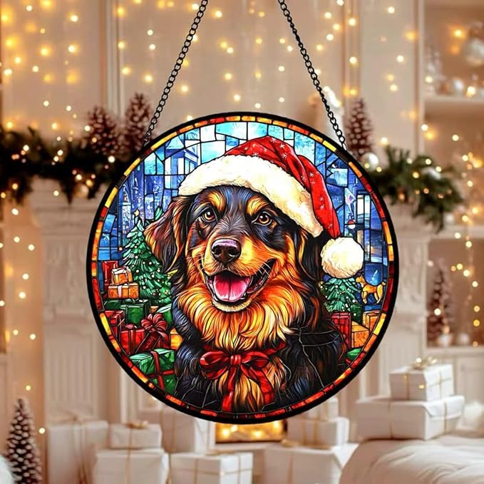 Stained Glass Window Hanging and Black Dog Suncatcher fof Garden Home Decor for Women Mon Grandma Friends