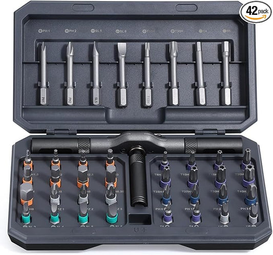 42 in 1 Magnetic Screwdriver Set, Ratchet Screwdriver Kit Precision Repair Tool with Assorted Bits Portable Screwdriver Set Ratchet Tool Kit for Electronics PC Phone Bicycle & Furniture
