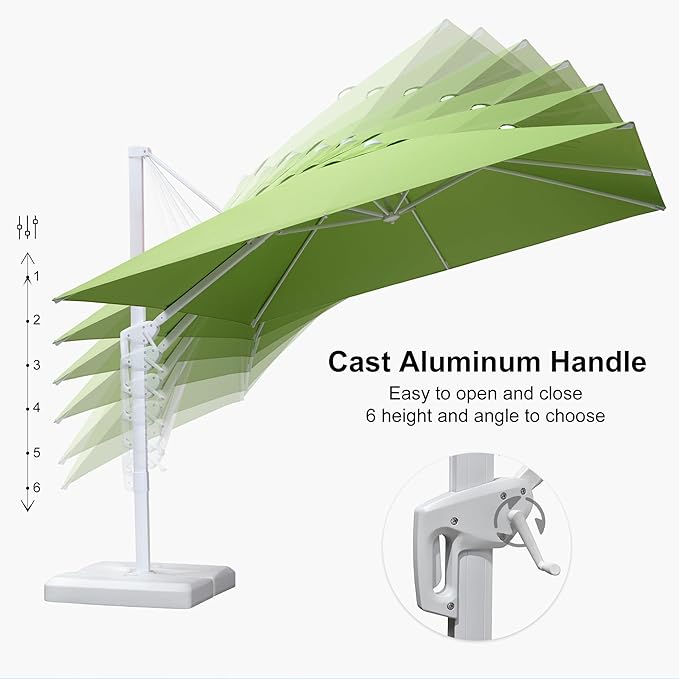 PURPLE LEAF 10 FT Patio Umbrella White Cantilever Umbrella Aluminum Square Outdoor Offset Umbrella Hanging Windproof with 360° Rotation for Garden Deck Pool, Green