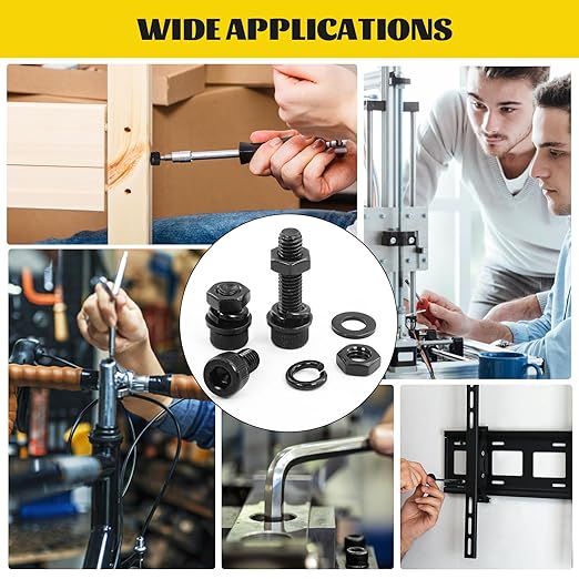 272PCS M5 Screws, Nuts and Washers Assortment kit, M5x8/10/12/16/20/25/30/35 mm Hex Socket Head Cap Bolts Assorted Set - 12.9 Alloy Steel, Black Zinc Plated Anti-Rust