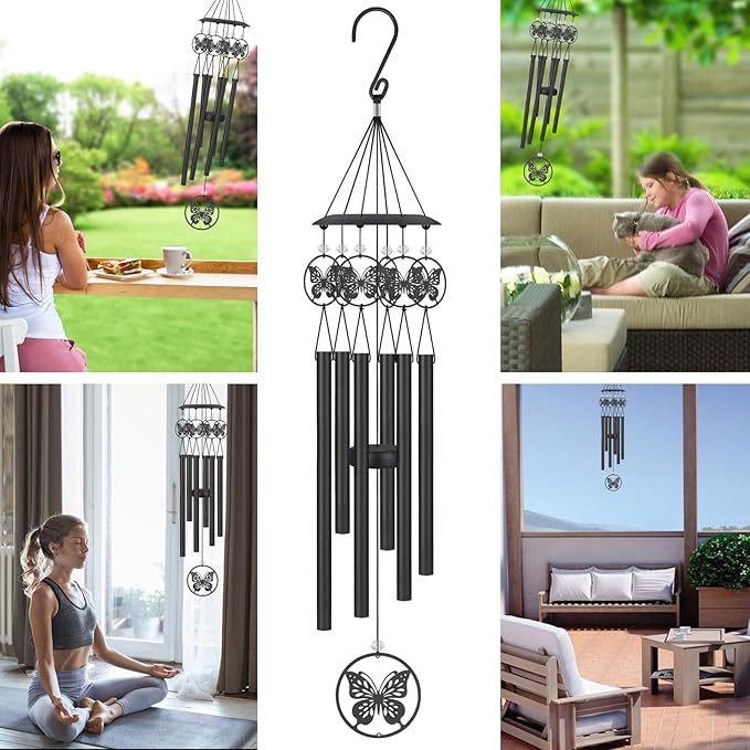 Butterfly Wind Chimes for Outside,Sympathy Garden Decor Gifts for Women Mom and Grandma,Christmas Windchime in Loving Memory Outdoor Decoration for Yard, Patio, Porch, Lawn, Landscape，Halloween