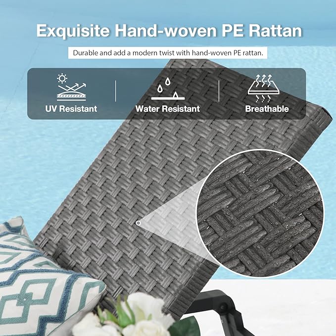 Patiorama Patio Chaise Lounge Set of 4, Aluminum Outdoor Folding Lounge Chair, All-Weather PE Rattan Wicker Adjustable Reclining Lounge Chair for Outside,Portable Sun Lounger for Beach Lawn Pool-Grey