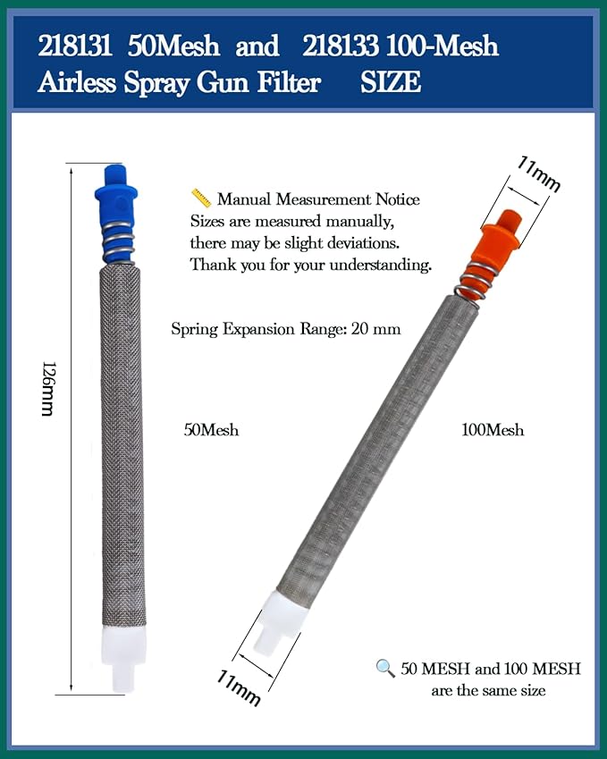 (8+4) Pack Airless Spray Gun Filters – Includes 8X Blue 218131 50 Mesh & 4X Orange 218133 100 Mesh Paint Sprayer Filters, Compatible with Graco SG2 and SG3 Spray Guns