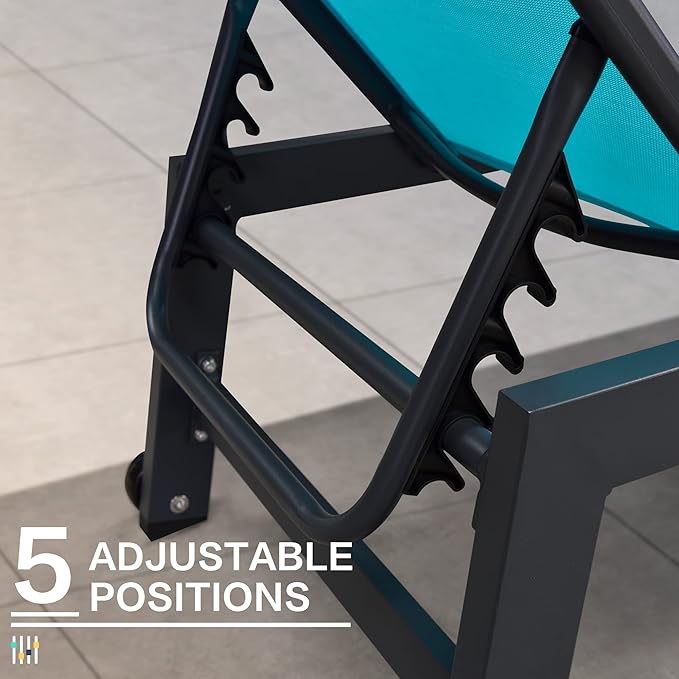 PURPLE LEAF Patio Chaise Lounge Set 4 Pieces Aluminum Outdoor Lounge Chairs with Wheels and Side Table Sunbathing Recliner Turquoise Blue